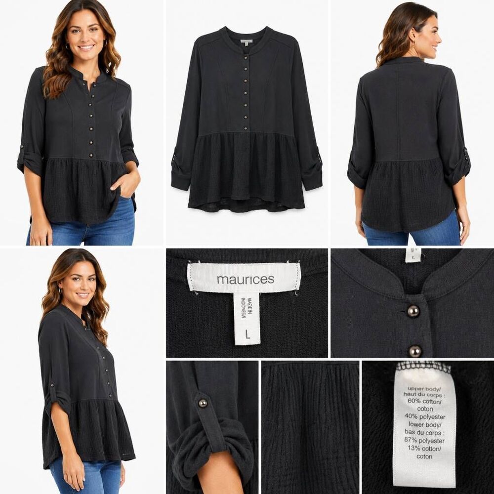 Maurices L Black Peplum Button Front Blazer Jacket